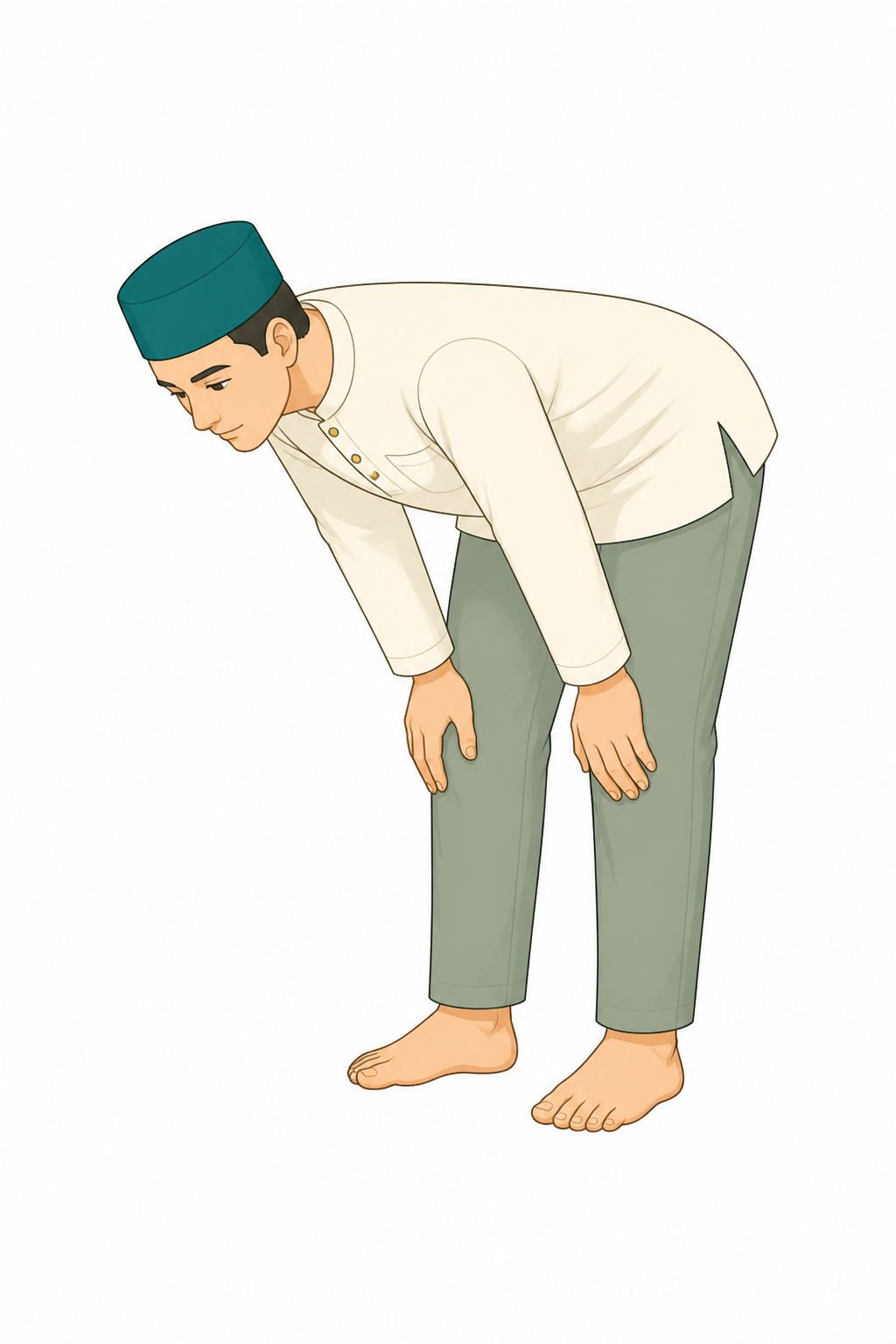 Orang membungkuk dengan kedua tangan memegang lutut.