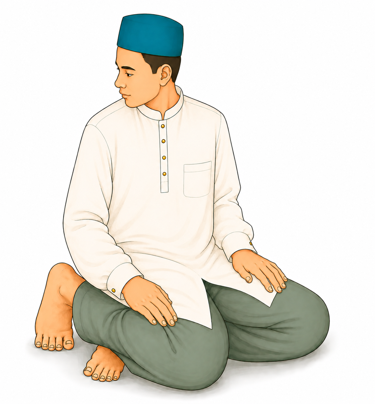 Orang menengok ke kanan saat mengakhiri sholat.