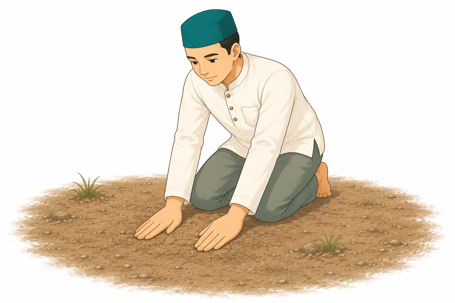 Orang menepuk tanah lalu mengusap tangan sampai siku.